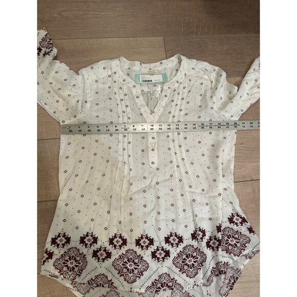 Fun2Fun White Kearney Henley Top M With Burgundy Pattern Boho Style Lightweight - Picture 5 of 6